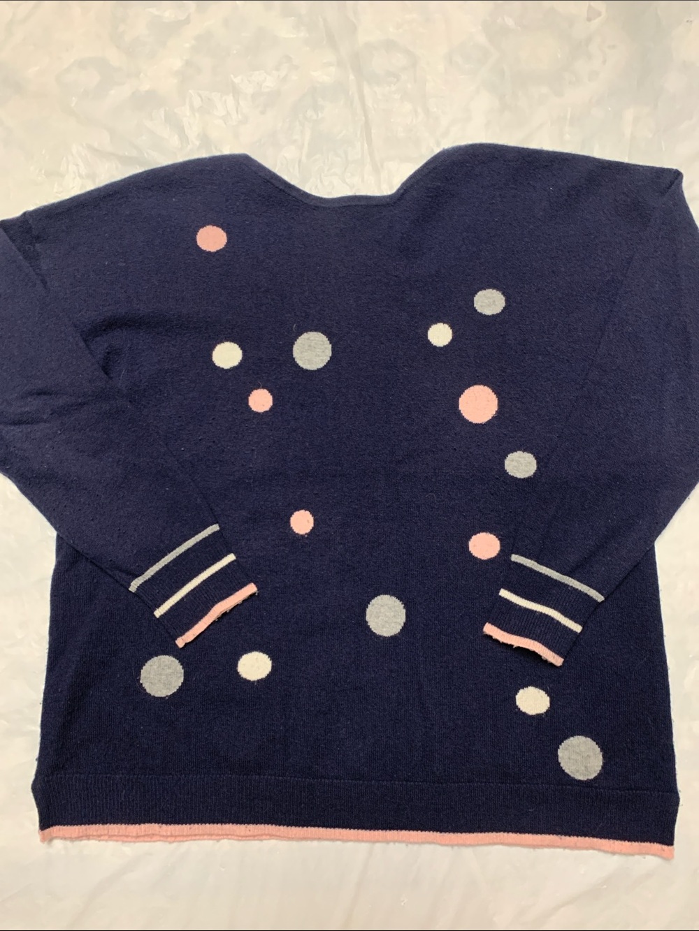 Woolovers Wool And Cashmere Blue Pink Polka Dot Preppy Pullover Sweater Sz L